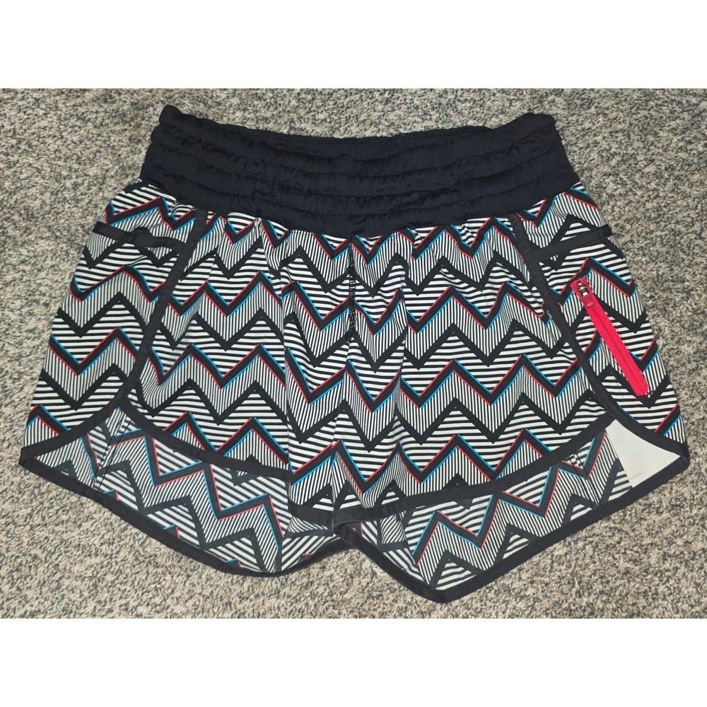 RARE Lululemon Tracker Short II Chevron Geometric Print Black Red Size 8